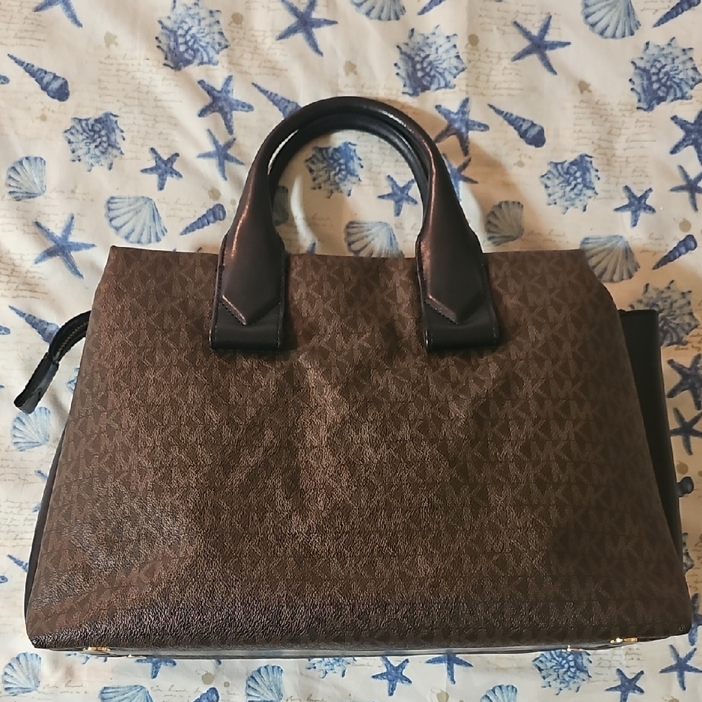 Michael Kors Black/Brown Logo Rollins LARGE Satchel - Picture 7 of 13